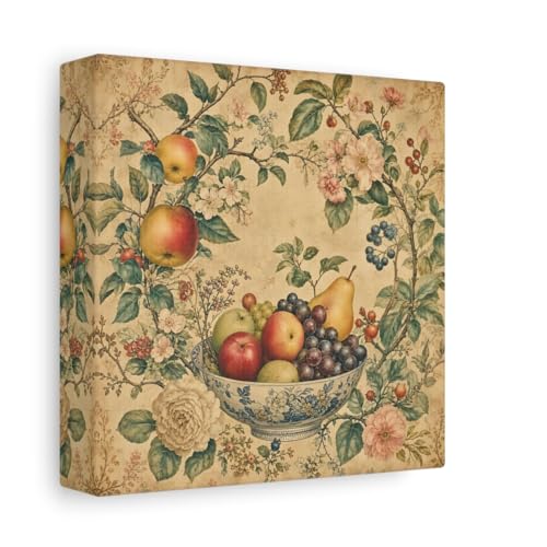 Tableau cuisine vintage nature morte fruits et décoration murale carrée