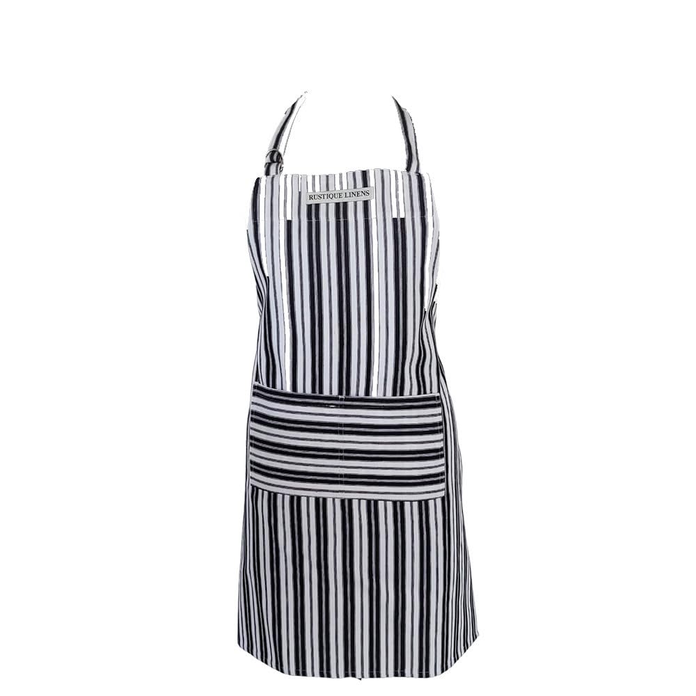 Kitchen Apron – 100% Cotton, Adjustable Neck strap, Large Pocket – Unisex Apron for Men & Women – Cooking, Baking, BBQ, Gardening – Solid Colours, Striped and Checkered Patterns