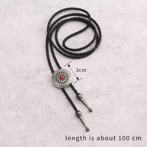 Image of GelConnie Bolo Tie for Men Women Western Cowboy Turquoise Leather Necktie | Natural Stone Bolo Tie Necklace for Women Rodeo Cowboy Leather Necktie Native American Western Cowgirl Ties Adjustable Cord