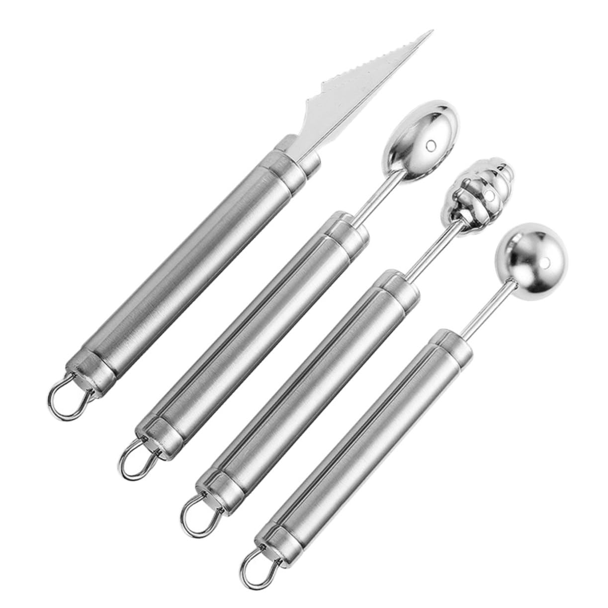 Silber Kugellöffel aus Edelstahl 4 Stück, für Melone | Melonenausstecher, Metall Obstlöffel, Einfache Handhabung, Schneller Zugriff, Sicherer Griff, Küchenzubehör