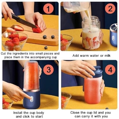 Image of Portable Electric Blender Juicer l USB Rechargeable 6 Blades With 1800 Mah Rechargeable Battery l For Smoothies,Shakes,Juices,Lassi l For Home, Office, Gym & Outdoor Use l BPA Free-Multicolour
