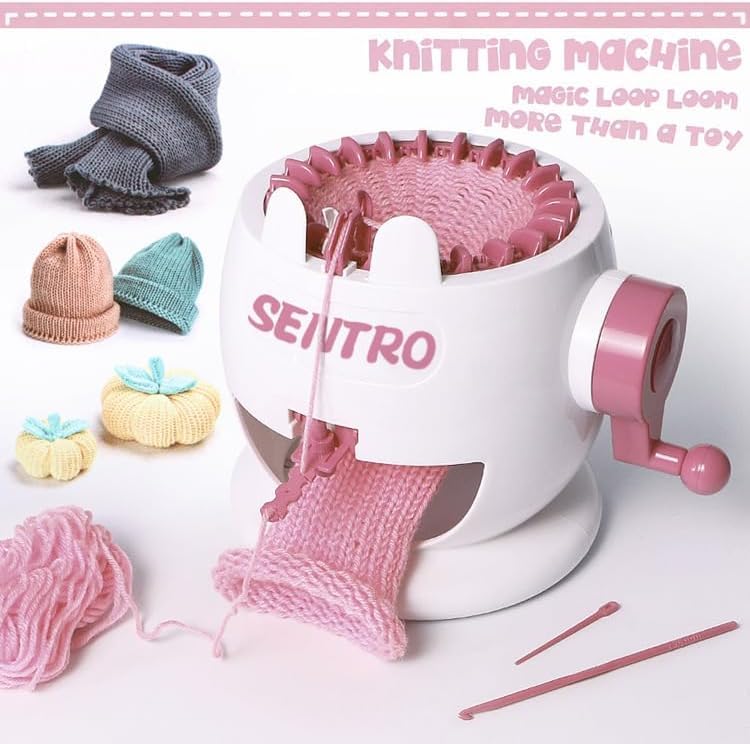 Image of SENTRO 22 Needles Knitting Machine with Electric Adapter, Knitting Board Rotating Double Loom with Crank Handle Adapter Hex Steel Bit for Automatic Knit