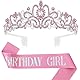Geburtstag Mädchen Schärpe & Strass Tiara Sets, Geburtstag Schärpe und Tiara Stirnband für Mädchen Frauen Geburtstag Dekoration (Rosa)