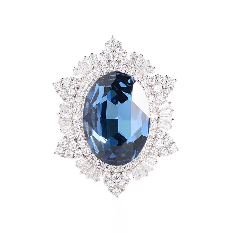 Image of Blue Rhinestone Brooches and Pins for Women Laple Pin for Men Denim Jacket Accessory Jewelry Gift