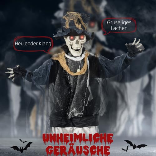 HOMCOM Halloween Deko Skelett Outdoor 178cm Animiert Halloween Skelett – Bild 4