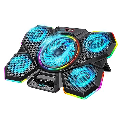 Image of CLAW Glacier F13 RGB Laptop Cooling Pad with 5 Turbo Fans, 7 Adjustable Height with Switch Control and LCD Screen | Black