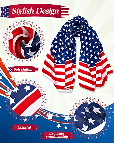 Tarpop 2 Pcs Patriotic Scarf Veterans Day Red White Blue Scarf Election Day Scarves Flag Shawl for Women Independence Day4