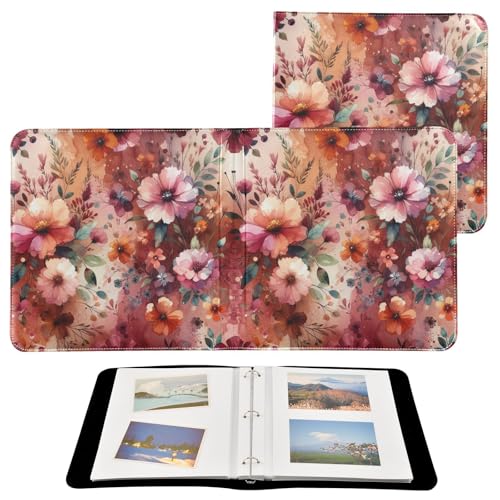 Álbum de fotos adhesivo DIY con tapa de cuero PU, patrón floral, anillas, 40 páginas, 8x10 para recuerdos miniatura 2