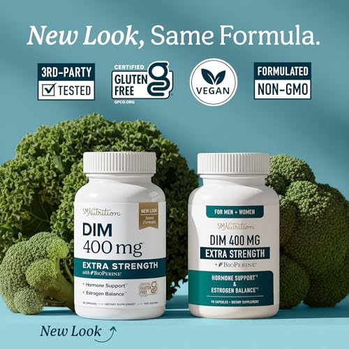 Image of DIM Supplement 400MG Extra Strength, Hormone Balance for Men & Women, 90 Ct | Menopause Acne Hot Flashes Prostate & Antioxidant Support, Third-Party Tested, Non-GMO, Soy-Free, Gluten-Free, 90 Capsules