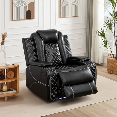 Sillón reclinable negro de cuero artificial con LED miniatura 1