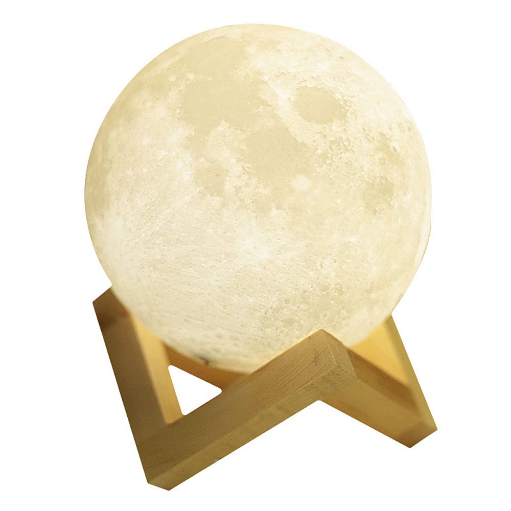 Moon Lamp Kids Night Light 2 Colori LED 3D Moon Light con Supporto in Legno, Touch Control USB Ricaricabile Regalo per Bambino Ragazze Ragazzi Compleanno