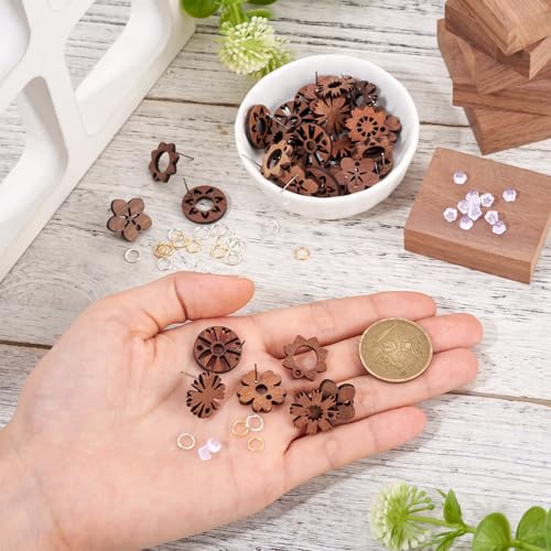 Boucles d'oreilles en bois fleur tiges légères anti-douleur avec fermoirs