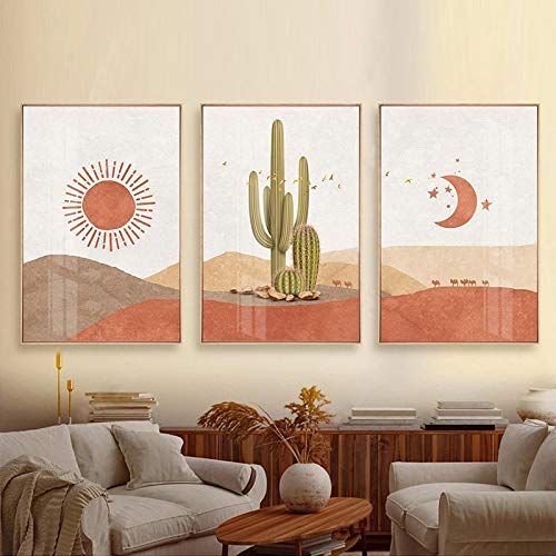 Peinture Cactus Désert Toile Boho Décoration Murale Chambre 60x80cm