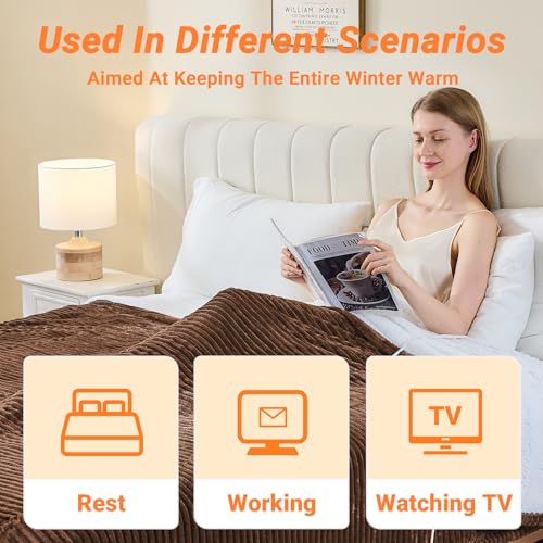 Image of Heated Blanket Electric Queen, Soft Flannel Heating Blanket with 8 Hours Auto Off 10 Fast Heating Levels Machine Washable Sherpa Heated Blanket with Overheating Protection
