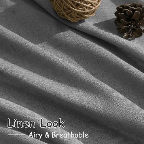 Image of Dark Gery Linen Curtains 84 Inches Long for Bedroom Rod Pocket Back Tab Light Filtering Privacy Semi Sheer Curtains Farmhouse Decor Cotton Textured Curtain for Living Room 2 Panels Set 52x84 Inch