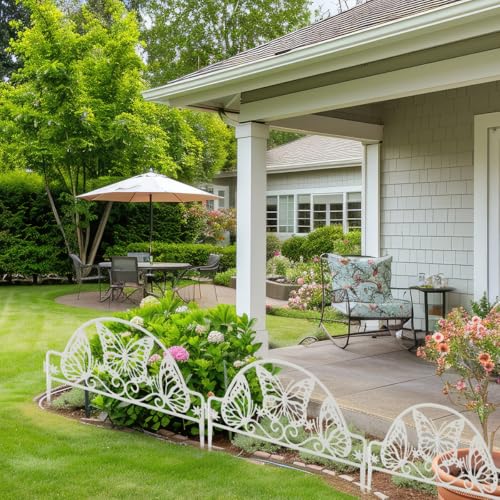 Image of HASTHIP 4pcs Outdoor Garden Fence Border, PVC Decorative Garden Edging Fence Outdoor Cut-Out Butterfly Garden Picket Fence Panels, Garden Fence Decorative Flower Fencing for Pathway, Yard, Lawn