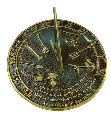 IOTC ARMOURY Beautiful Brass Garden Sundial Kiss of The Sun Engraved Quote Sundial - Home & Garden Decor, Bithday Gift, Wedding Gift Sundial, Couple Gift Sundial