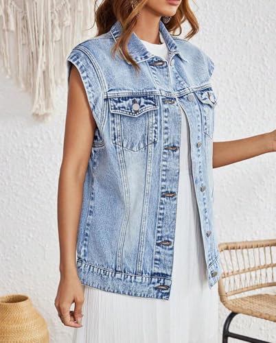 LifeShe Women Denim Vest Jacket Oversized Cap Sleeve Jean Jacket Waistcoat for Women Button Down Summer Top4