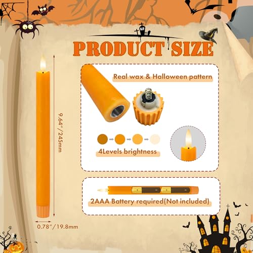 Image of Orange Flameless Taper Candles with Remote, 9.6 inch Real Wax Fall Battery Operated Candles, Flickering Flameless Candlessticks for Fall, Thanksgiving, Harvest, Halloween Decor, 3 Pack