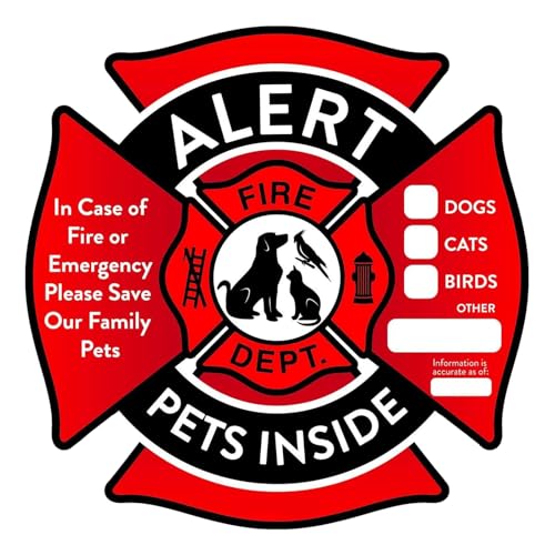 Adhesivo de rescate – Señal de alerta de mascotas, calcomanía de seguridad contra incendios | Etiqueta resistente a la decoloración UV, calcomanía de notificación de emergencia con iconos llamativos