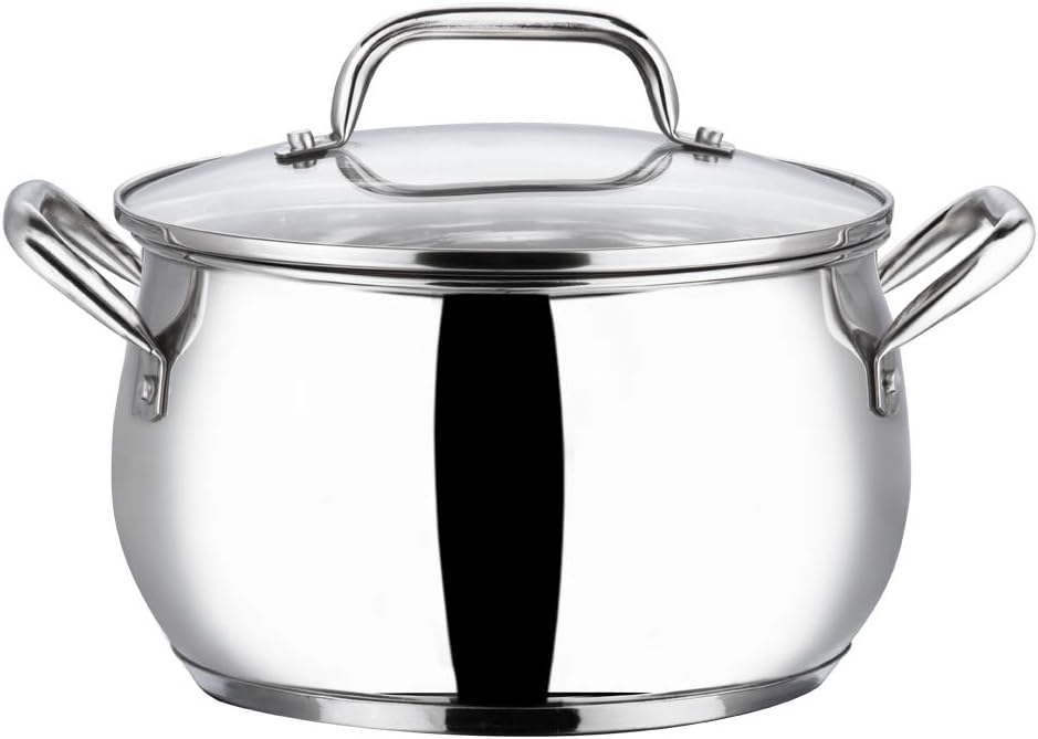 VinodStainless Steel Almaty Sauce Pot with Glass lid -18 cm, 2.9 L (Induction Friendly)