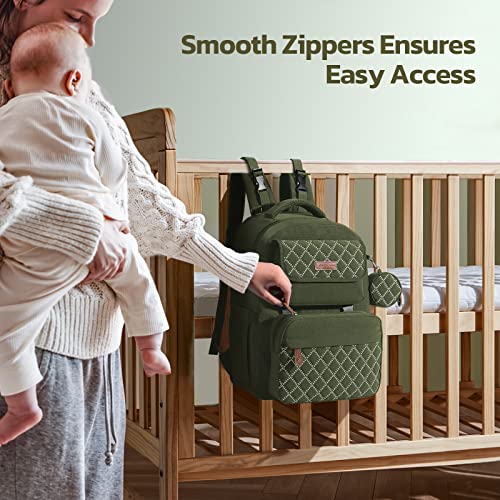 Maelstrom Large Diaper Bag,29L-45L Expandable Diaper Bag Backpack For 2 Kids/Twins Baby Stuff, With Removable Cross Body Bottle Bag For Mom/Dad,Stylish Baby Bag Gift For Boys/Girl-Army Green #TOP5