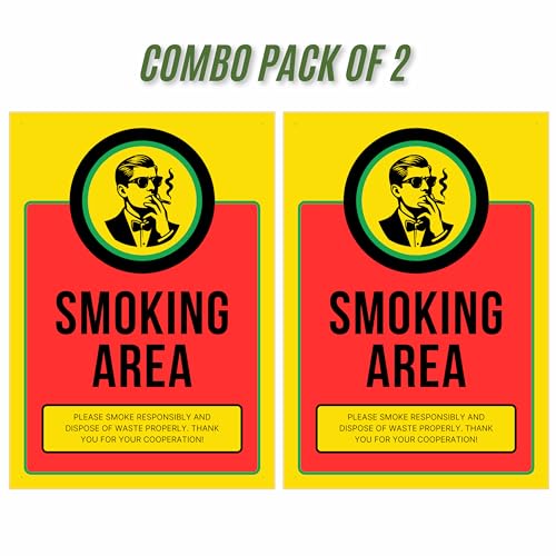 Image of Smoking Area Sign Sticker Board 20.5 x 14.5 CM | Peel & Stick or Screw Fix | Waterproof Finish | 4 Corner Holes | Pack of 2 (Smoking Area, Medium -20.5 x 14.5 CM)