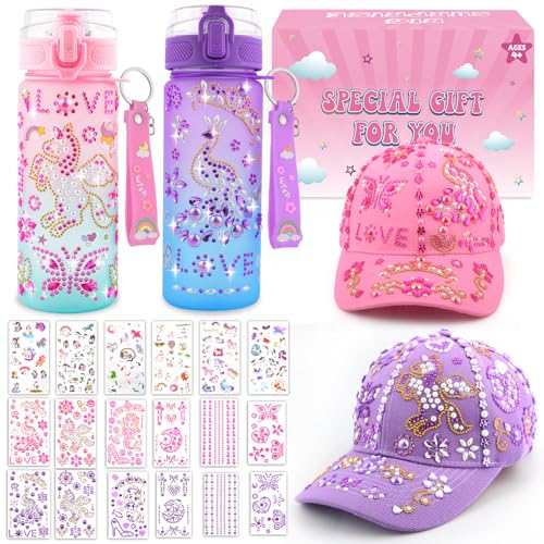 Nigifter Gifts for Girls 4 5 6 7 8 9 10 Year Old Decorate Your Own Water Bottle and Baseball Cap Fun Arts and Crafts Kit for Kids Ages 4-6 Birthday Gifts Back to School DIY Gifts for Girl 6-12