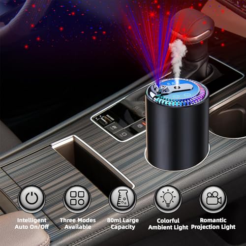 Image of Smart Car Air Freshener, Car Air Freshener Diffuser with Two-Color Star Projector and 80ml Perfume, 3 Mode Adjustable Automatic Aroma Diffuser with Auto On /Off & Atmosphere Light