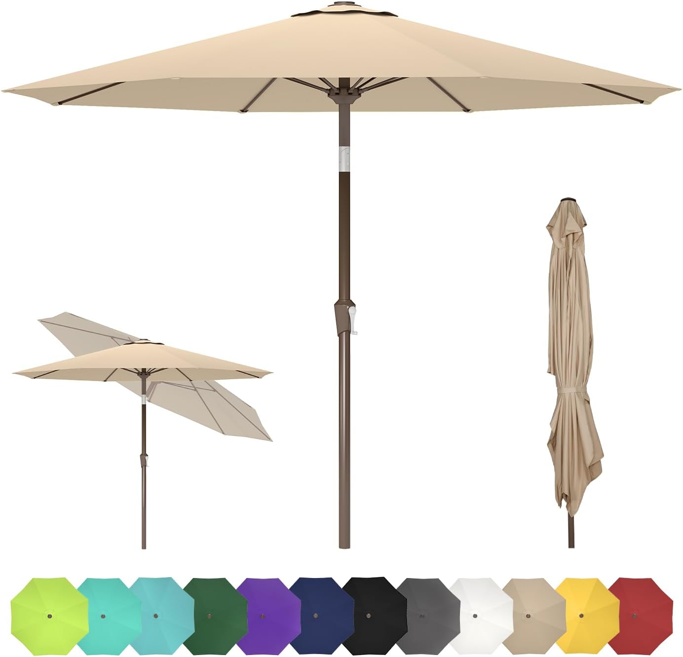 GREENVINES 9-FT-Patio-Umbrella | Outdoor-Table-Umbrellas | 8 Sturdy Fiberglass Ribs | Push Button Tilt & Crank | Waterproof | Market Umbrella