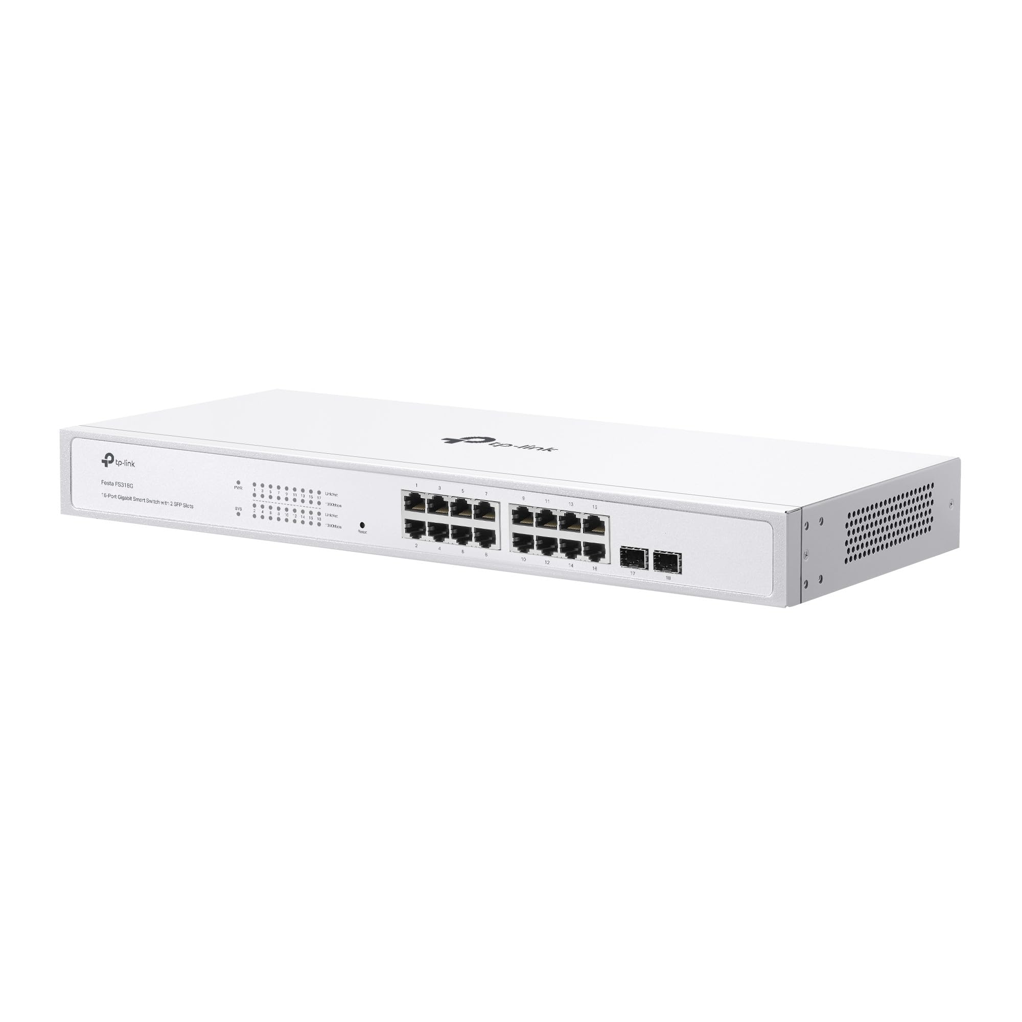 TP-Link Festa FS318G Switch Gigabit de 16 Puertos con Gestión en la Nube, Operación Silenciosa, Optimo para Empresas Medianas, Seguridad y Control de Tráfico de Red