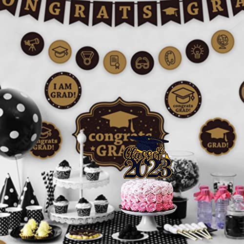 Class Of 2023 Gradusuppliesation Cake Topper Black Navy Blue Glitter Congrats Grad Cake Decorations Congratulations Grad 2023 Party Supplies #TOP4