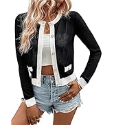 SweatyRocks Women's Long Sleeve Button Down Cardigan Sweater Colorblock Lightweight Shrug Cardiga...