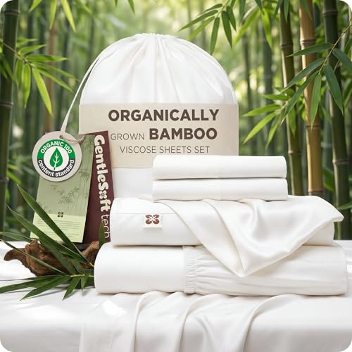 Image of Bedsure 100% Organically Grown Bamboo Viscose California King Sheet Sets | Cooling Bedsheets for Hot Sleepers | Luxury Silky Soft | 18 inch Deep Pocket with Corner Straps | Oeko-Tex Certified [White]