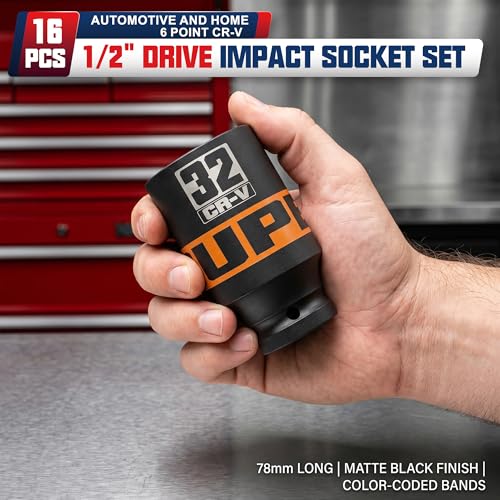 Image of 16 Piece 1 /2 inch Drive Impact Socket Set, 10-32 mm Thicker Deep Sockets, Metric Socket Set, 6-Point, Cr-V, Automotive and Home