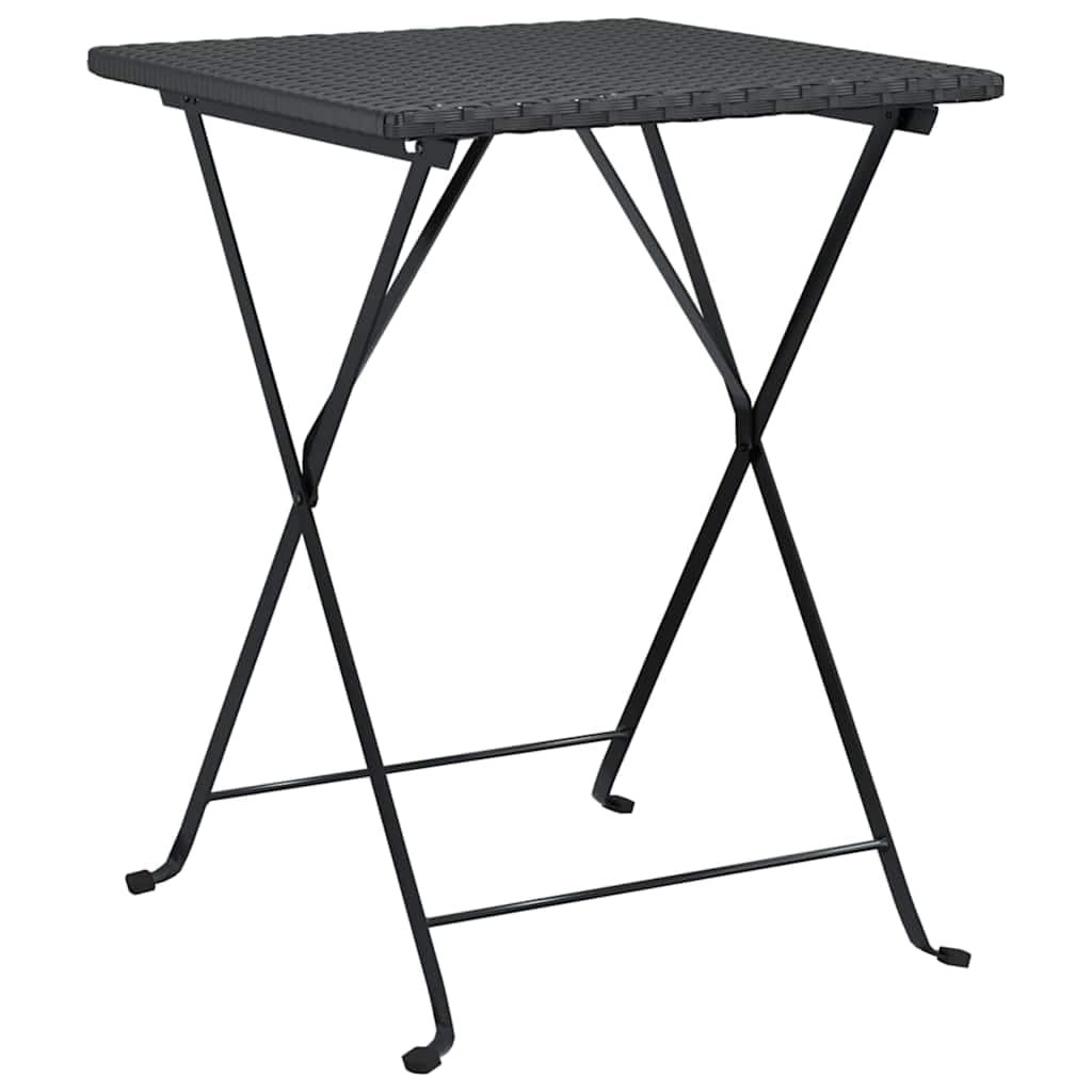 Set da bistrò pieghevole in polyrattan nero, 3 pezzi | Telaio in acciaio verniciato a polvere, resistente alle intemperie, facile da pulire, 110 kg per seduta