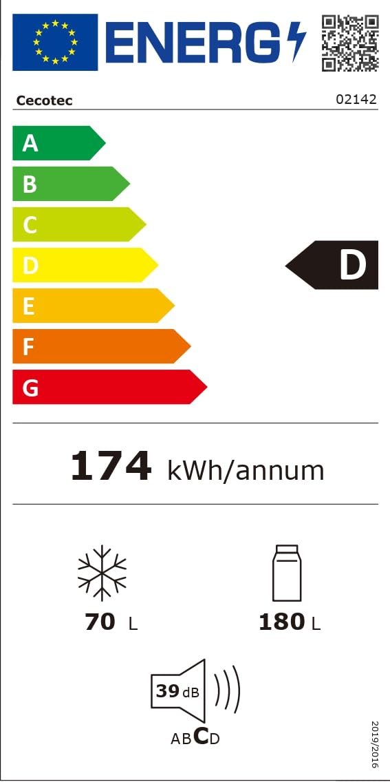 Cecotec Lodówka kombi Bolero CoolMarket Combi 250 White Glass D Inverter Plus kompresor, białe szkło 180 x 55 cm, 250 l, No Frost, klasa energetyczna D, Multi Air Flow, szybkie chłodzenie i pojemnik