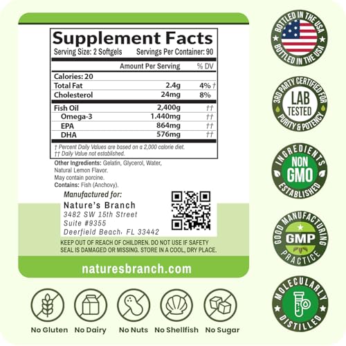 Image of Triple Strength Omega 3 Fish Oil for Heart Health, Brain & Eyes - Burpless