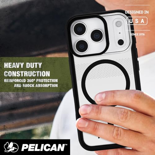 Image of Pelican Protector iPhone 17 Pro Case with Camera Stand - Clear | Compatible with MagSafe Rugged Phone Case with 16ft Military-Grade Drop Protection -Heavy Duty Phone Cover for iPhone 17 Pro