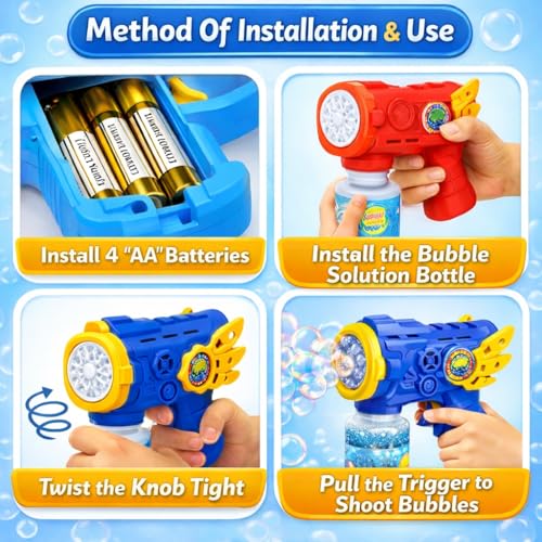 Image of Automatic Bubble Blowing Gun with LED Lights & Solution - Kids Bubble Maker Toy for Outdoor Play