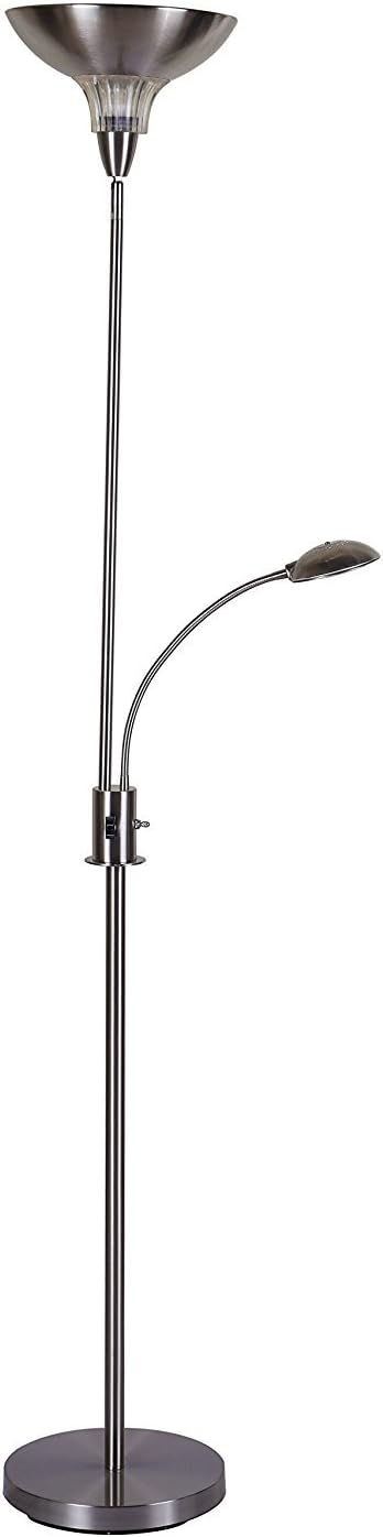 🔥 Crazy Deals Major-Q 3038SN 72 Brushed Steel Torchiere Floor Lamp with Side LED Reading Light and Outlet, Remote Control Outlet, Medium