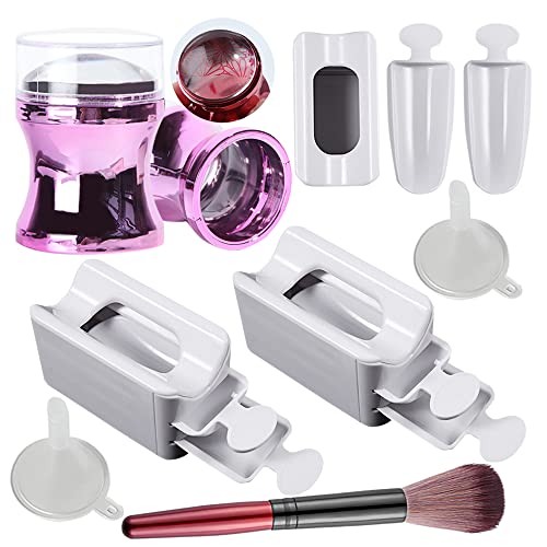 Dip Powder Recycling Tray System Dip Case Nail Dip Container,1 Set Nail Art Stamper Nail Stencils,Powder Nail Dipping Portable Dipping,Powder Storage Box Manicure Tool Dust Remover Powder Brush