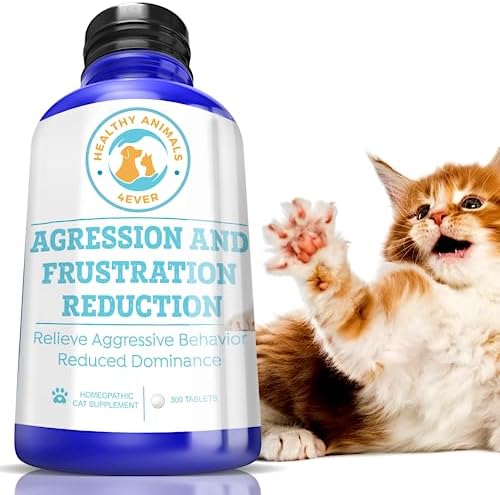 HealthyAnimals4Ever All-Natural Cat Calming Tablets for Stress and Aggressive Behavior - Help Reduce Cat Aggression/Frustration & Promote Relaxation - Homeopathic & Highly Effective - 300 Tablets