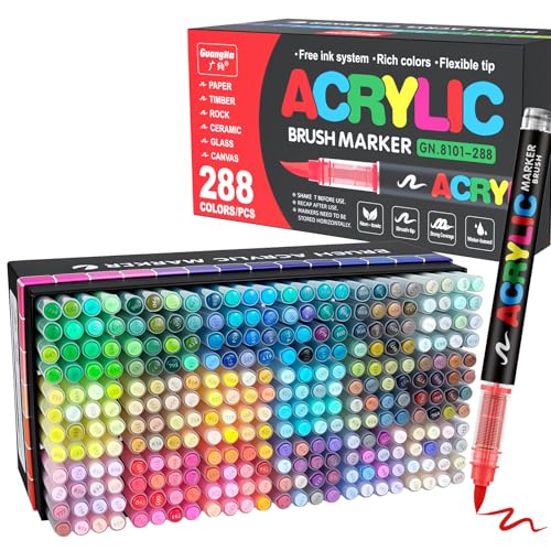 Guangna Acrylstifte Marker Set für Stoff Leinwand Glas Holz und Papier (288)