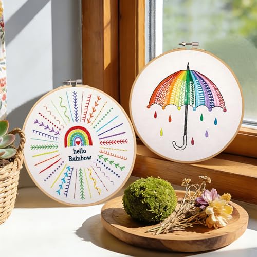 Image of Beginners Embroidery Stitches Practice Kits for Adults, Easy Embroidery Starters Kits for Beginners to Learn 32 Stitches, Hand DIY Embroidery Sets Needlepoint kits for adults, 1 Hoop (Video Tutorial)