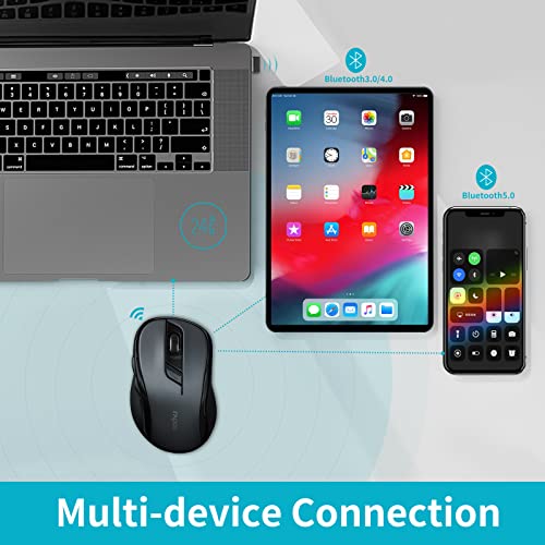 Rapoo Bluetooth Wireless Mouse, M500G Multi Mode Bluetooth 5.0 & 3.0 Mouse 2.4G Wireless Portable Silent Mouse With Usb Receiver, Adjustable Dpi For Laptop, Macbook, Pc, Windows, Tablet,Black #TOP1