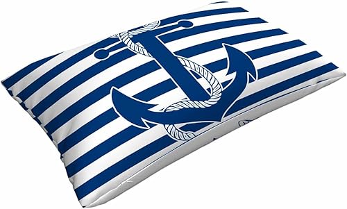Miniatura 3 de Mugod Funda de cojín con ancla náutica sobre rayas azules y blancas, funda de almohada decorativa para sofá, cama, silla, 20 x 30 pulgadas