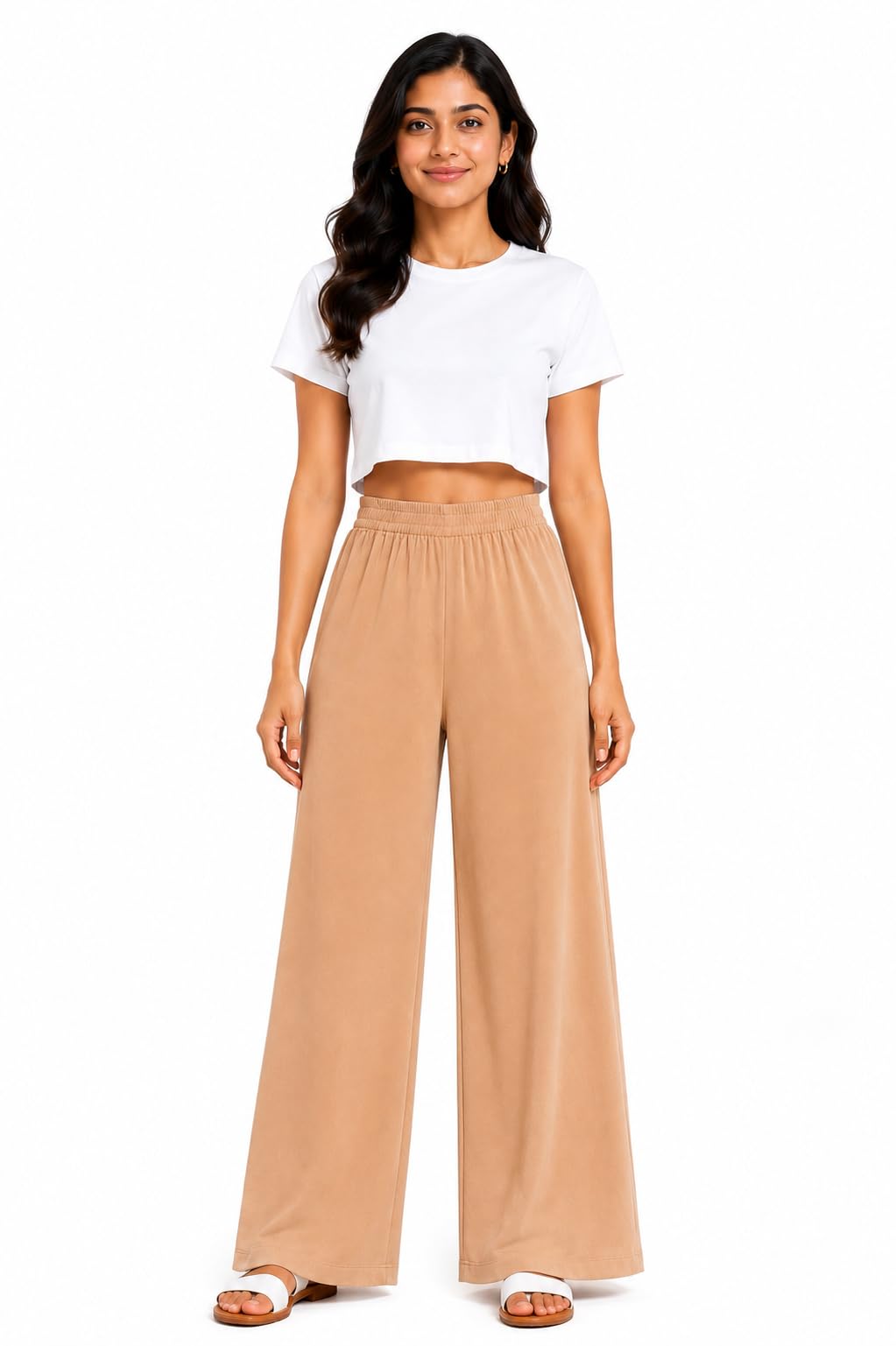 Women's Wide Leg Palazzo Pants | Premium Crepe Fabric | High Rise Elastic Waist | Relaxed Fit | Soft, Breathable & Comfortable | Full Length | Casual, Office, Travel-picture-38