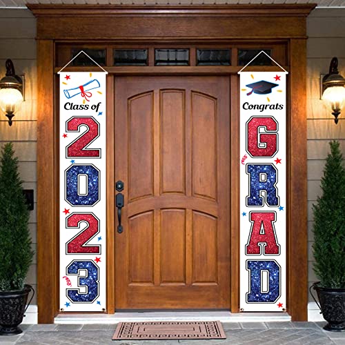 Kmuysl Graduation Decorations Class Of 2023, Red & Blue Congrats Grad Banner Hanging Flags Porch Sign, 2023 Graduation Decorations Party Supplies For Any School Indoor/Outdoor Decor #TOP26