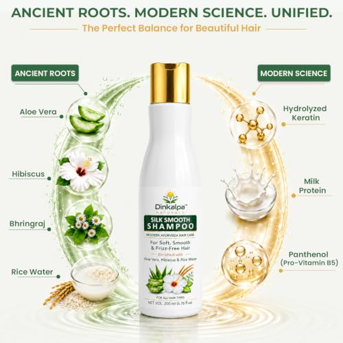Image of Silk Smooth Shampoo with Aloe Vera, Hibiscus, Rice Water & Hydrolyzed Keratin | Modern Ayurveda Hair Care | For Soft, Smooth & Frizz-Free Hair | Suitable for Men & Women | 200ml